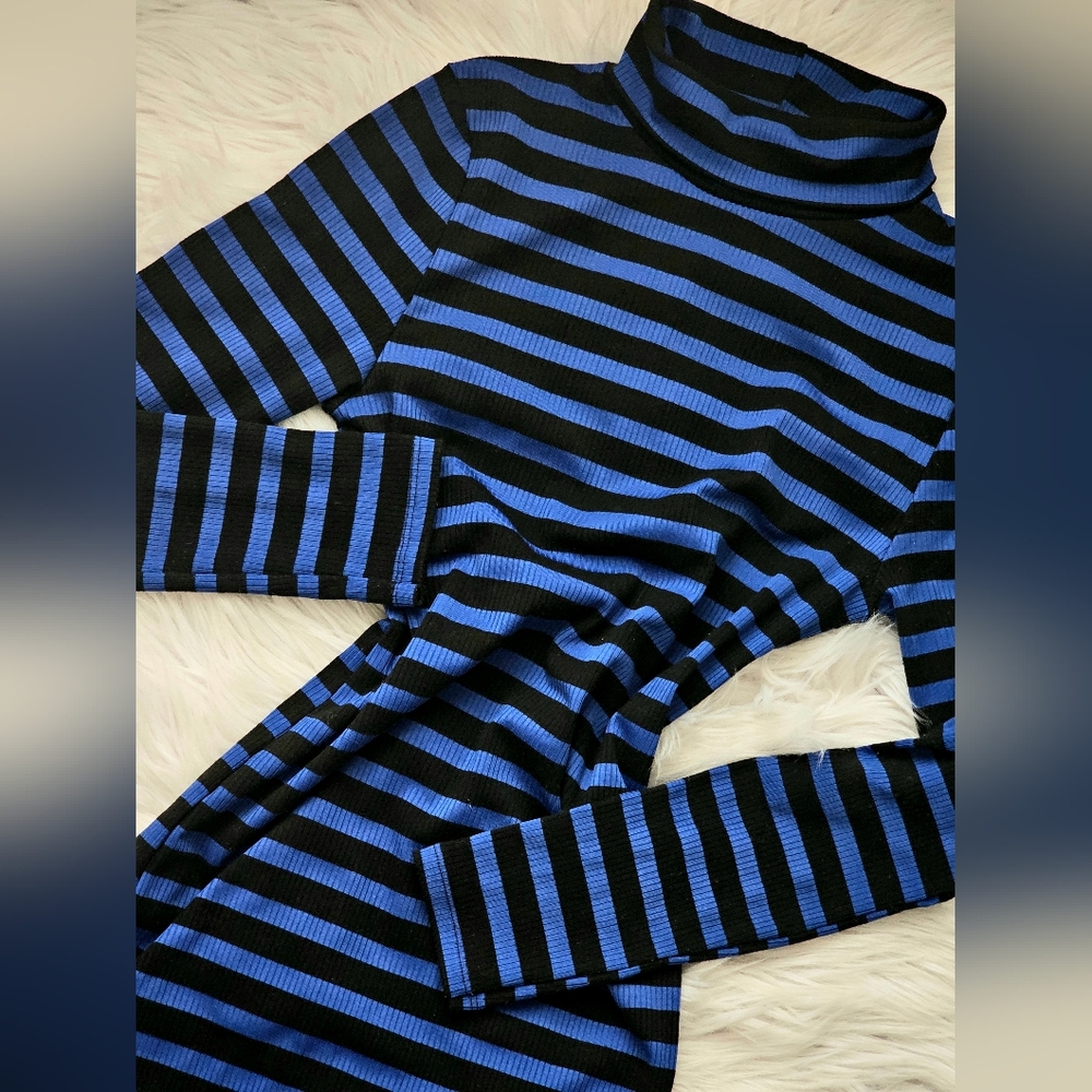 Striped Blue and Black Turtleneck Dress